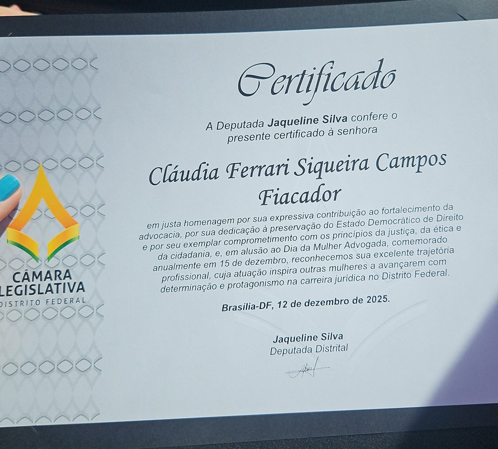 Cláudia Ferrari Siqueira Campos é homenageada no Dia da Mulher Advogada