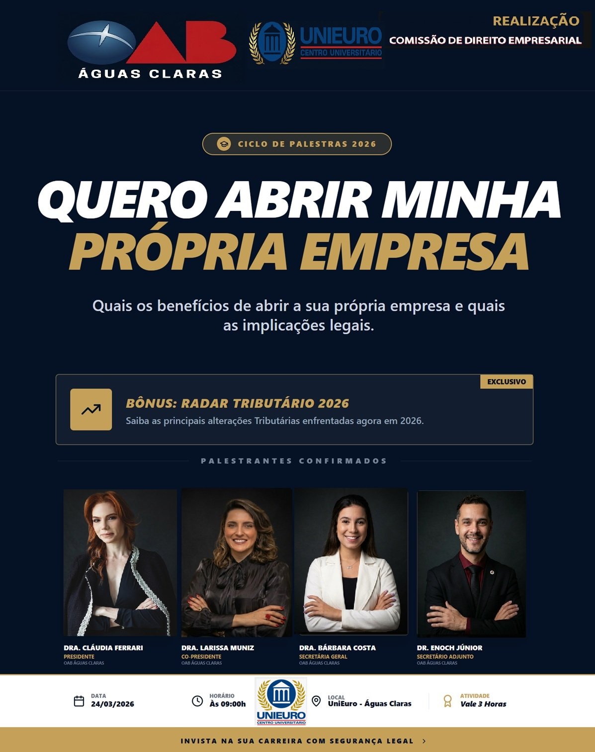 Comissão de Direito Empresarial da OAB Águas Claras na Unieuro: Como Começar a Empreender do Jeito Certo